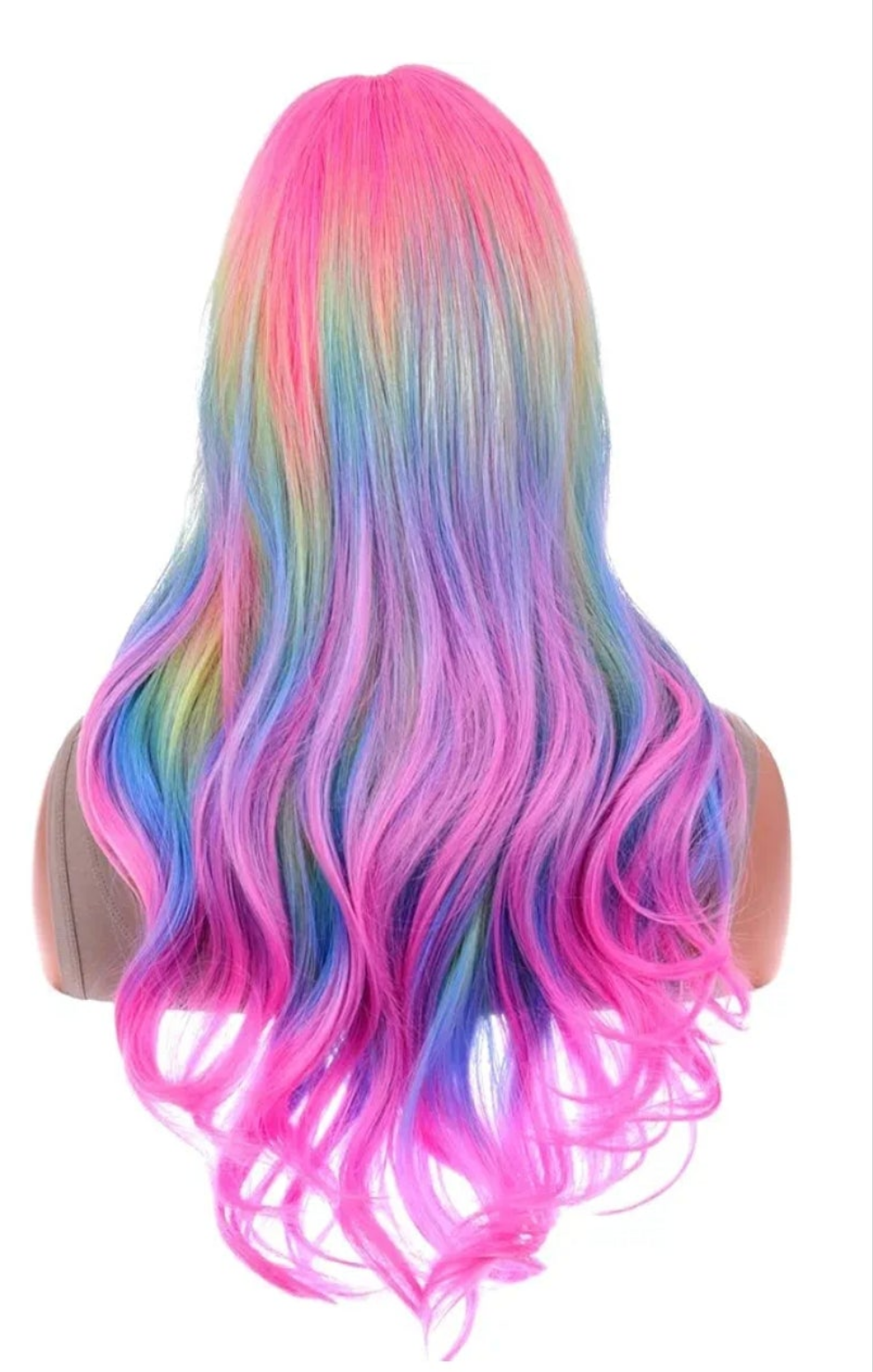 Rainbow Ombre Wigs Long Wavy Wig for Women Colorful Ombre Curly Heat Resistant Synthetic Hair Wigs for Daily Use with Wig Cap
