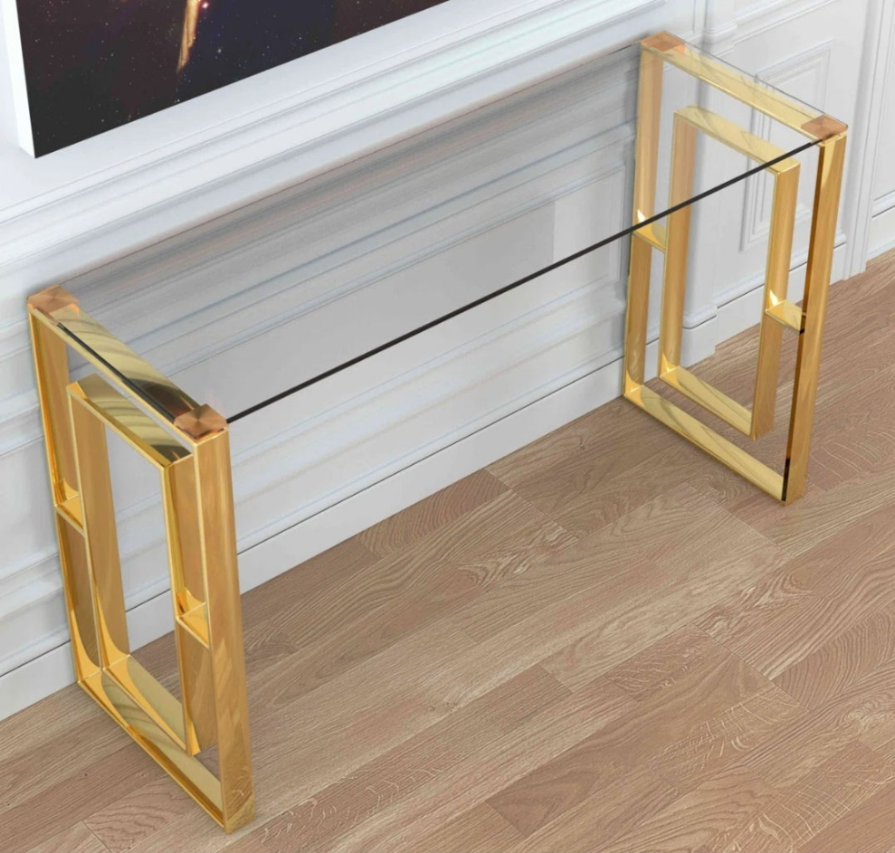 Glass Top Console Table with gold metal base material