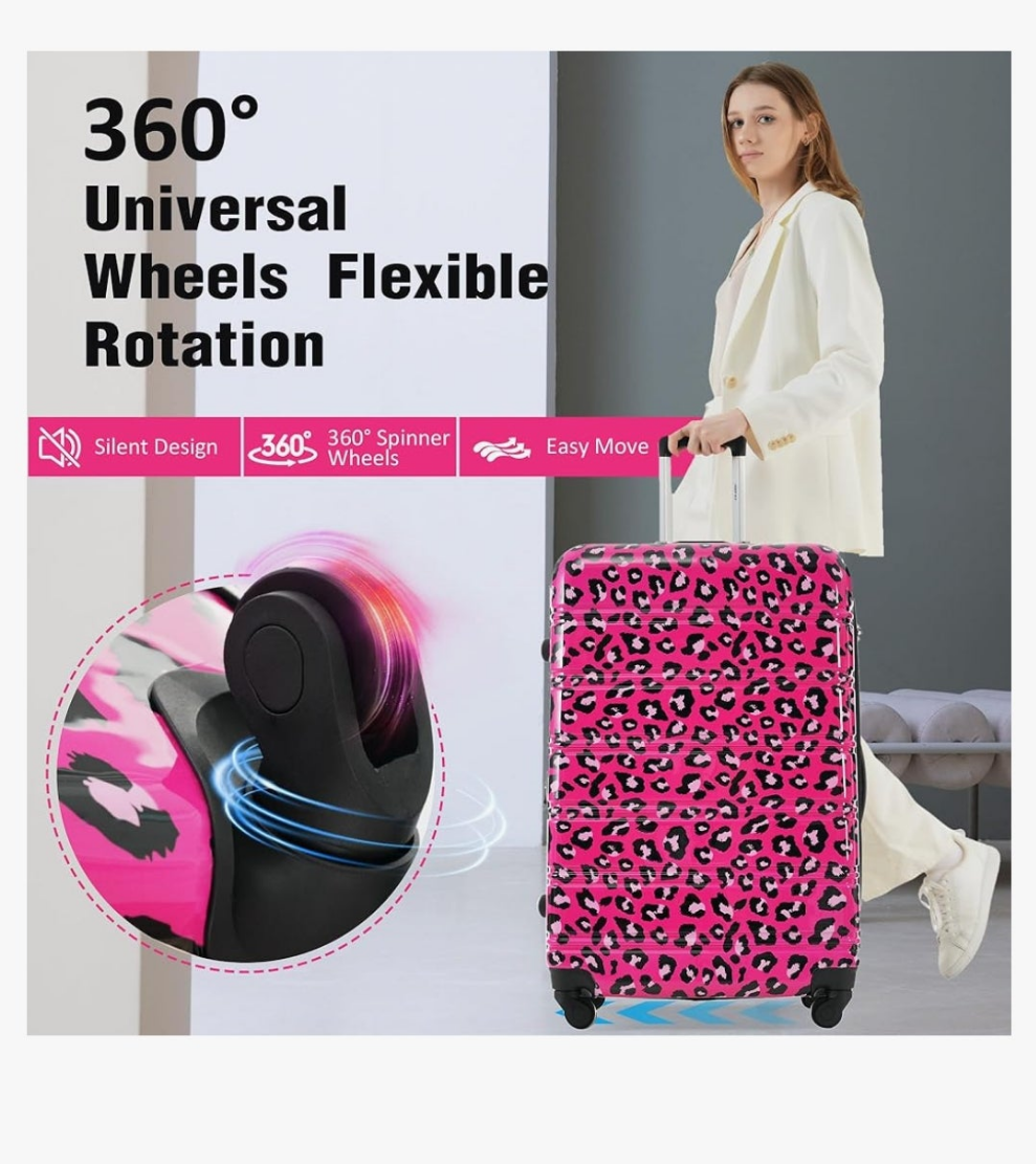 Luggage Sets 3 Piece, Hardside Expandable Suitcase Set with Spinner Wheels, Lightweight Leopard 20+24+28 IN Suitcase with Carry on Luggage, Leopard