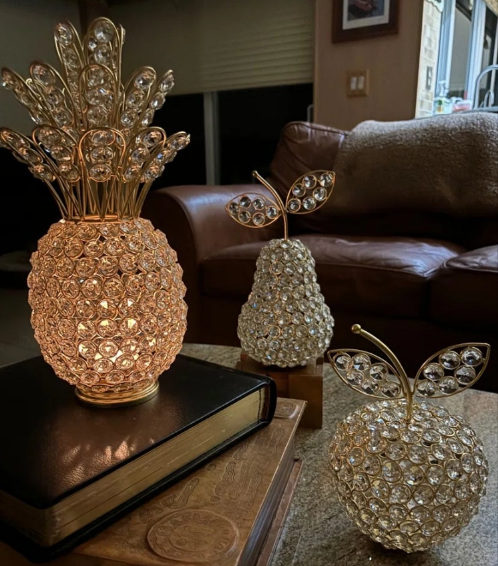 Crystal bling fruit in gold or silver tones pineapple apple or a juicy pear fun in different sizes too