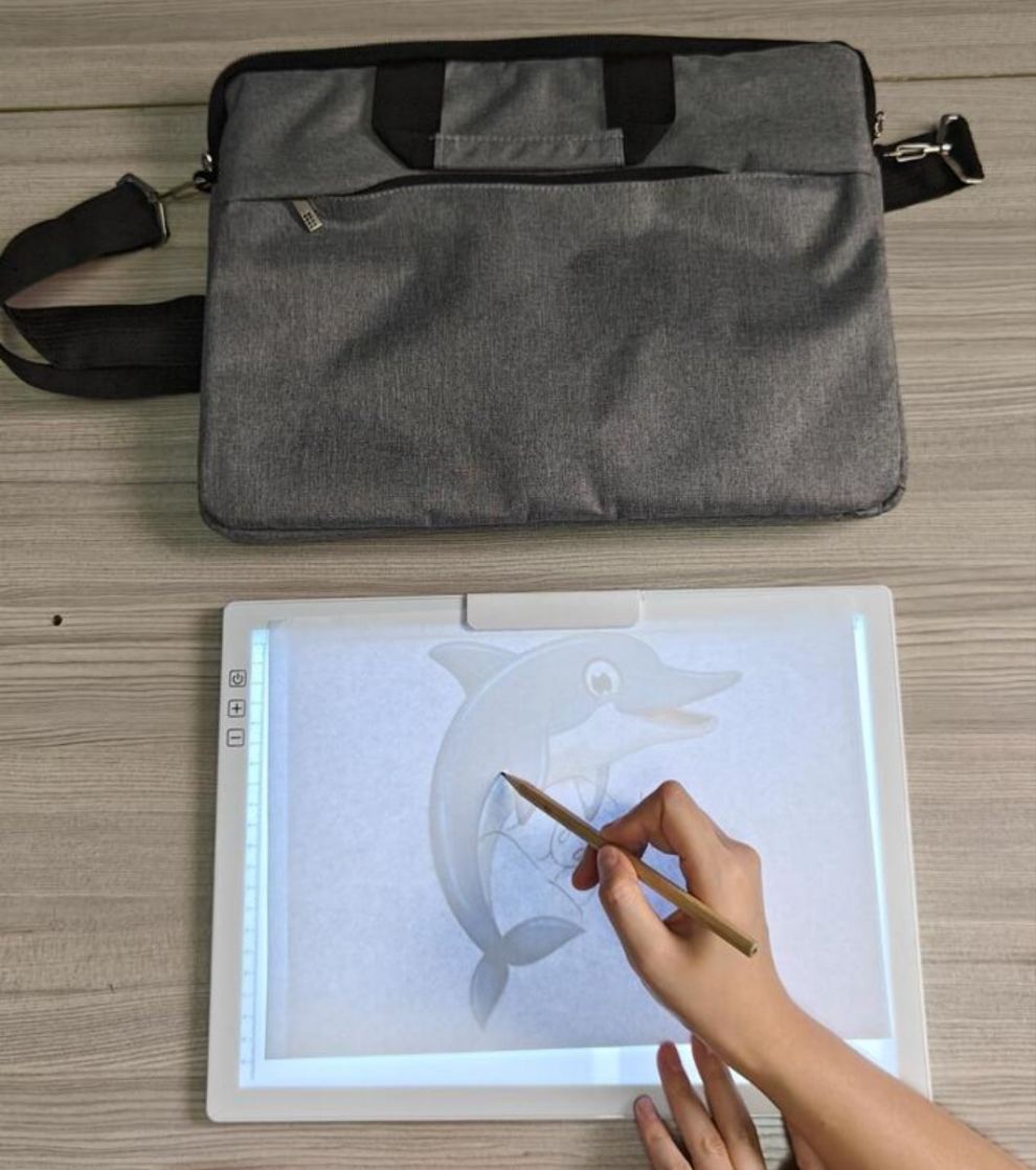 A4 Rechargeable Light Up Tracing Pad with Padded Carrying Case, Paper Clip, Foldable Riser Stands, 6 Levels of Brightness, USB-C Charging Cable, Wireless Light Board for Diamond Painting Tracing and Drawing