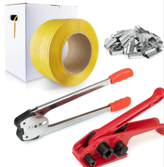 Heavy Duty Packaging Banding Strapping Kit - Upgraded Poly Strapping Tensioner Tool Set with 1968' Length x 1/2" Wide PP Strapping Banding,100 Metal Seals