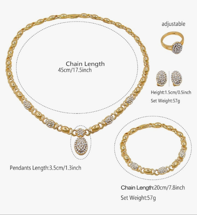 Gold plated Gold Jewelry Sets for Women 18K Gold/Silver Filled Jewelry Necklace Set Wedding Bridal Fashion Jewelry Sets Women Accessories Bracelets Earrings and Rings Sweetheart Gifts