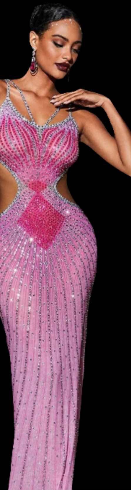 Crystal Cutout Maxi Dress In Hot Pink and Grey COCOMONEY