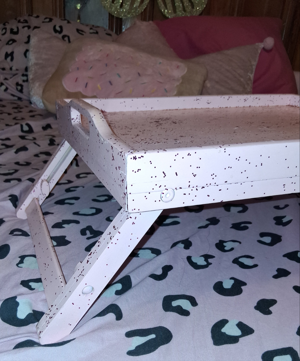 Pink food tray with glitter custom paint color wood with leg lock