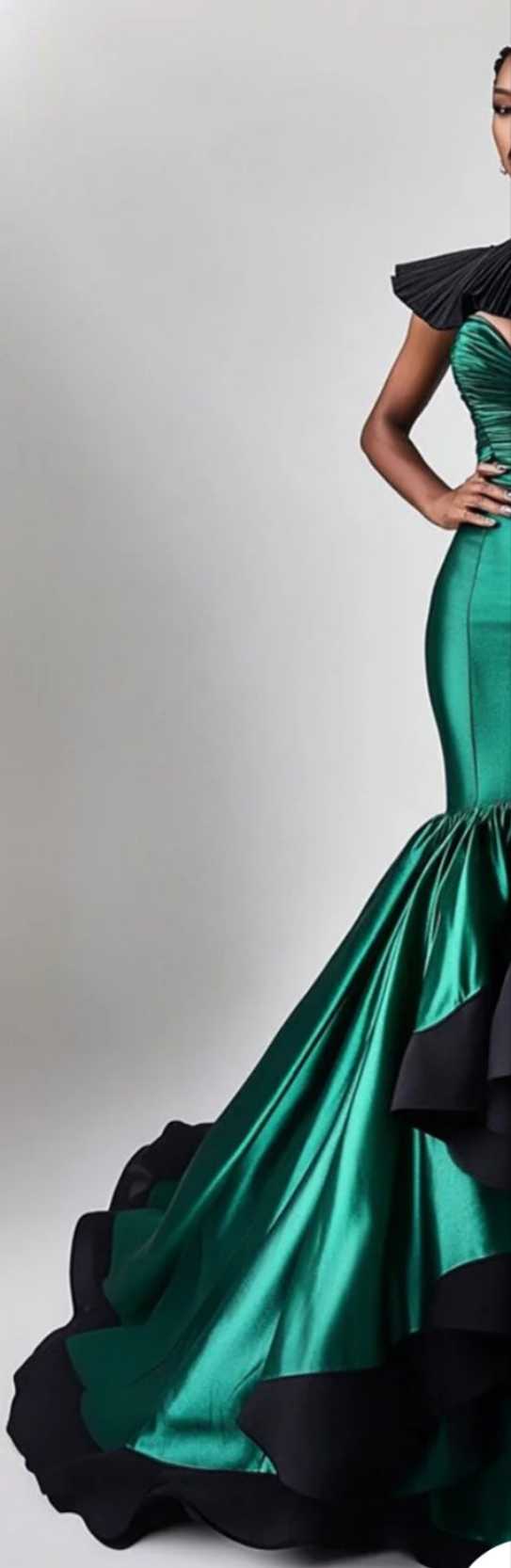 High Neck Asymmetrical Hem Fishtail Satin Maxi Dress-Dark Green [Custom-Made]COCOMONEY