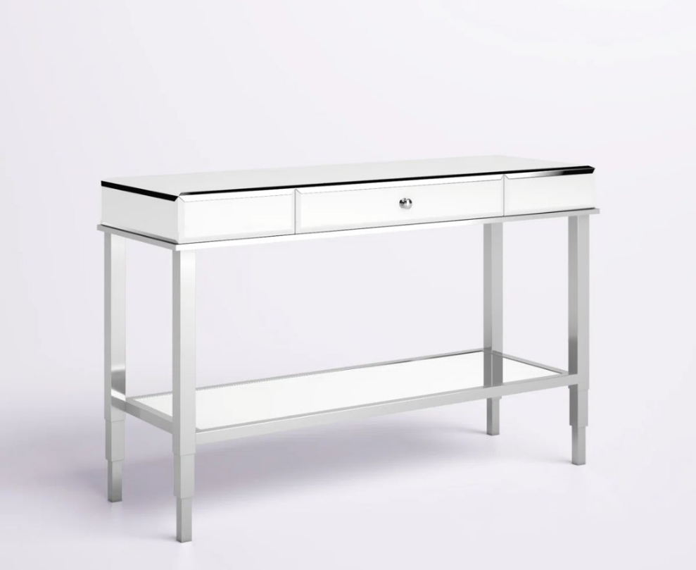Glass Mirrored Top Console Table in Gold or Silver Tone