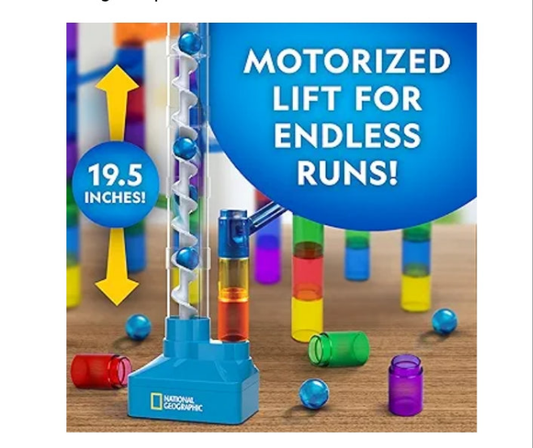National Geographic Marble Run with Motorized Elevator - 150-Piece Marble Maze Kit with Motorized Spiral Lift, 30 Marbles, Storage Bag & More, Perpetual Motion Machine, Marble Game, Kids Physics Toys