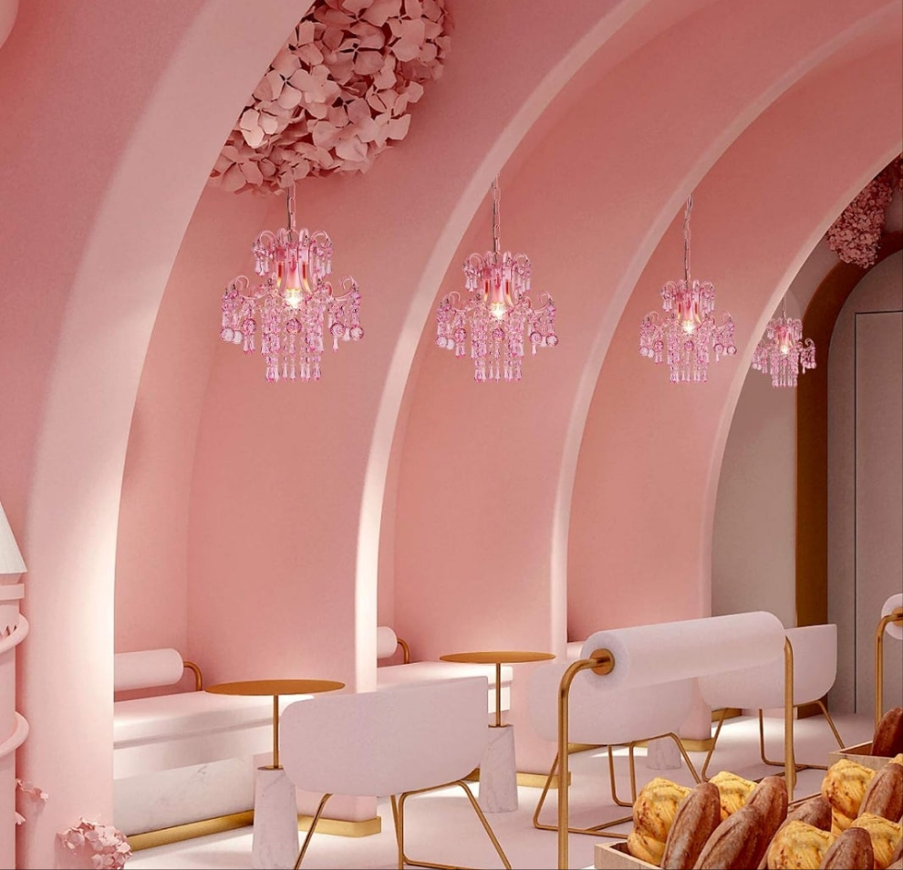 Crystal Chandelier, Modern Pink Chandelier,Small Hanging Light Fixture For Dressing Room Bathroom Clothing Store Salon Bedroom Dining Room Kitchen