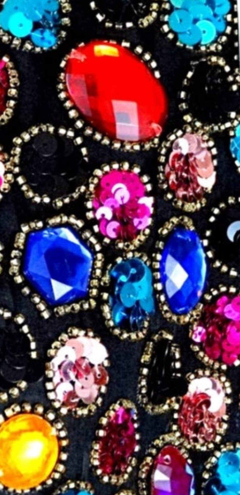 COCOMONEY Jewel Embellished Sequin Trophy Jacket // Rainbow Rhinestone Crystal Gem Beaded Evening JacketBust Medium - Bust - 36" +Shoulders - 16"
Sleeves - 21"
Top to Bottom - 24"