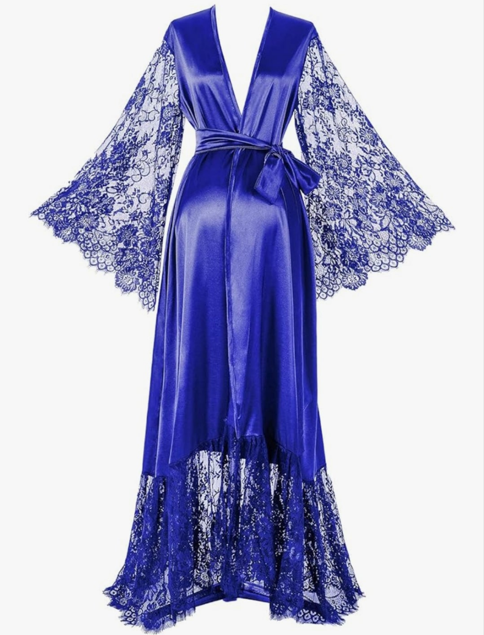 Satin Robe Long Bridesmaid Wedding Bath Robe with belt Robe for Maternity Photoshoot Cocomoney