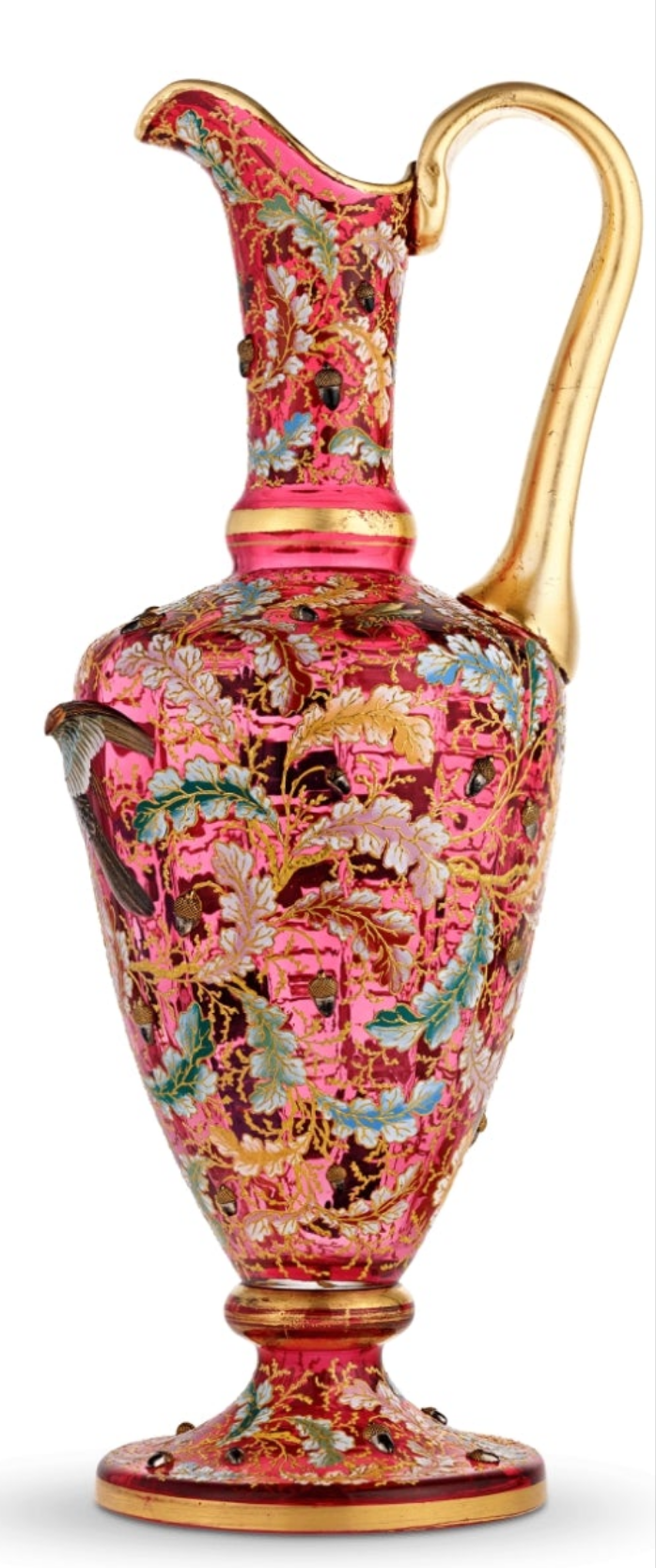 Fabulous Moser Ruby Glass and Enamel Bird Ewer