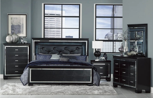 Faux Leather Upholstered LED Panel Bedroom Set 3 pieces