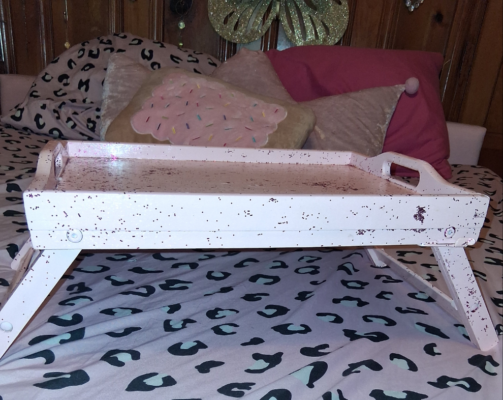 Pink food tray with glitter custom paint color wood with leg lock