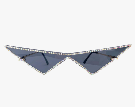 Fashion Diamond Cat Eye Sunglasses for Women Rimless Rhinestone Sun Glasses Oversized Triangle Vintage bling Eyewear (black)