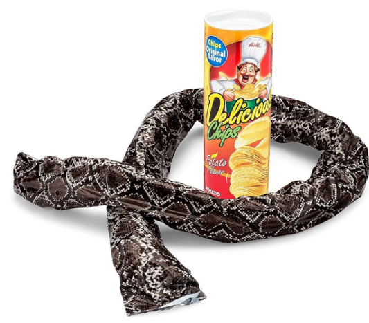 The FunFamz Original Snake in a Potato Chip Can Prank-Funny Classic Snake in a Can Prank for Kids, Snake in a Can Trick Gag Gift Toy & Scary Shock Snake Trick, Spring Snakes Prank, Red Potato Chip Can
