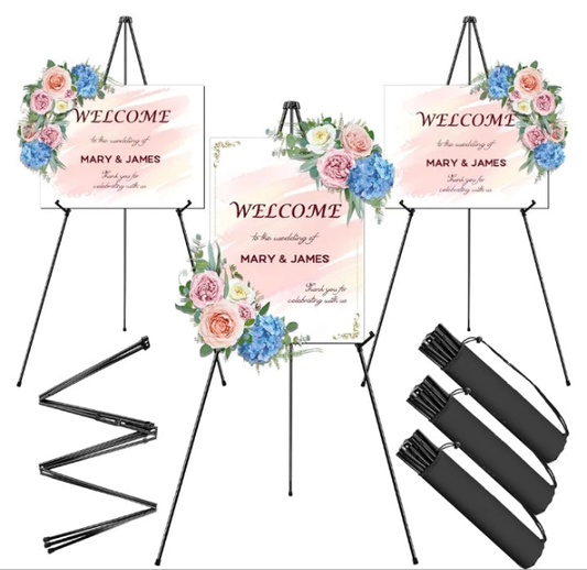 AROIC 63" Easel Stand for Display, 3 Pack Portable Foldable Metal Easel, Easels for Signs Wedding Logos,Arts, Painting,Adjustable Floor Easels with 3 Storage Bag