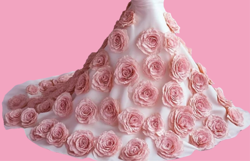 Beautiful Strapless Stereo Floral Long Tail Maxi Dress-White [Custom-Made]