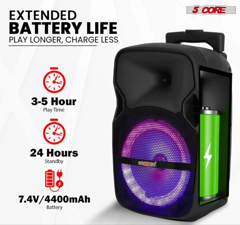 Party Speaker Bluetooth 400W Big Powered Rechargeable Outdoor PA DJ System w 2 Wireless Mics