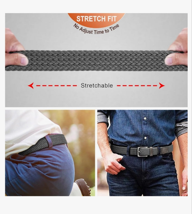 Men's Golf Belt 2 Pack-Braided Woven Stretch Belt for Gift Men Casual Jeans Sports Work