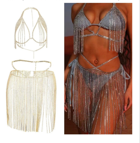 Chest Chain Shimmering Fringe Chain Adjustable Body Chain Jewelry Set Women Bra Underwear Jewelry