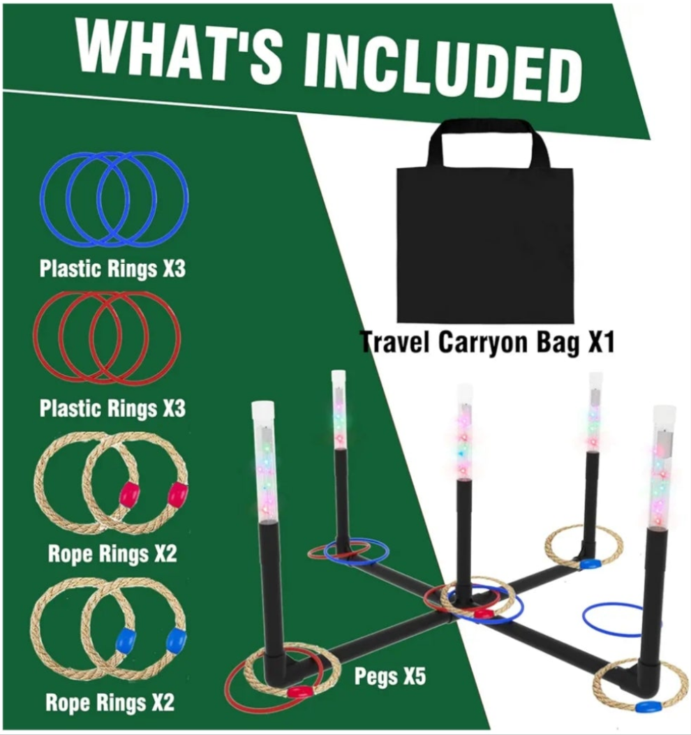 Outdoor Yard Games for Adult and Family, Led Ring Toss Games for Kids, Glow in The Dark Games for Lawn, Backyard, Camping, Beach