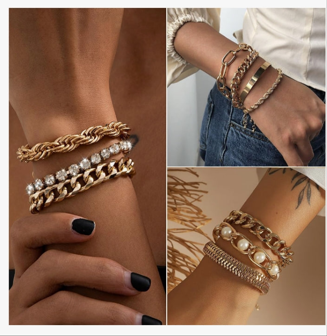 Gold Jewelry Sets for Women, Necklaces Bracelets Hoop Earrings Stackable Rings Jewelry Set，Fashion Outfit Accessories Costume Jewelry MultiPack Birthday Christmas Gifts for Women