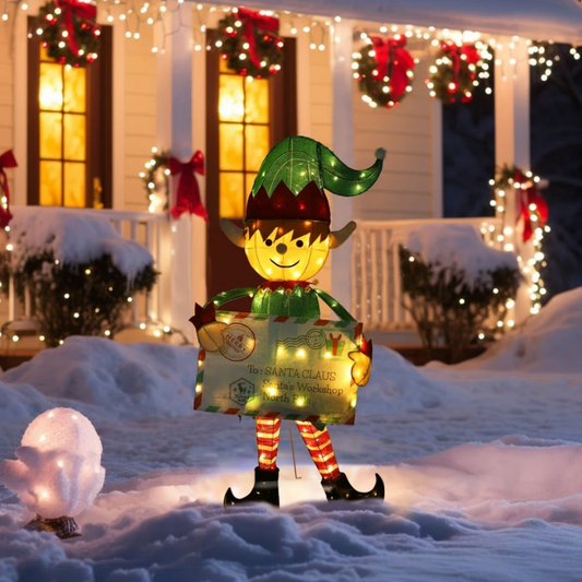 4.8ft Lighted Elf With Envelope Metal Outdoor Christmas Decoration
