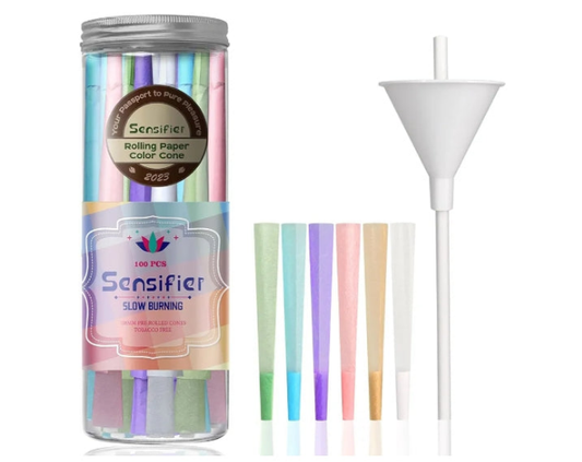 MaterialNatural Fibers
Material FeatureNatural
Sheet Count100
Sheet Size108mm or 4.2 inches
Product Dimensions4.2"L x 4.2"W
Include:100 PCS pre Rolled Cones with Loader and Packing Sticks
Material：It uses finest natural fibers to make colorful pre roll co