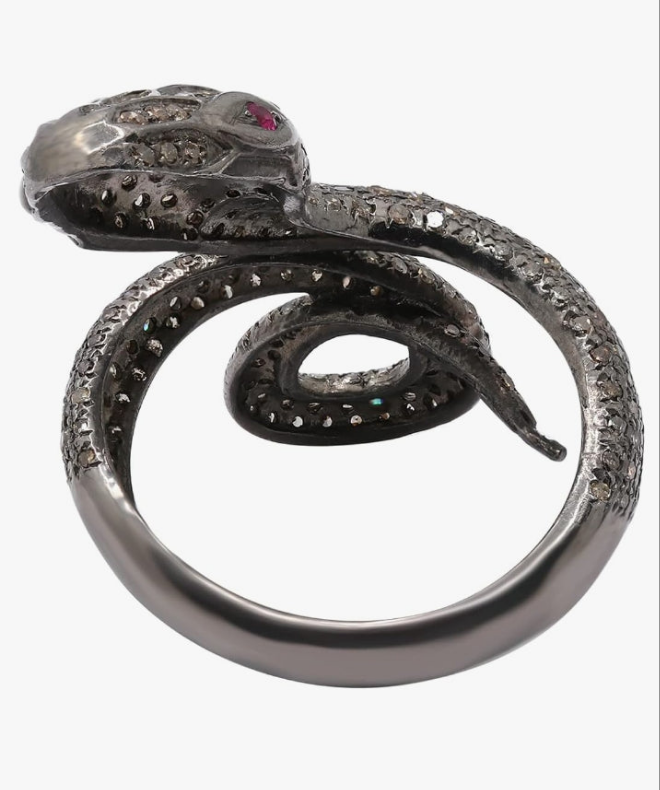 Genuine Black Diamond Snake Ring in 925 Sterling Silver Bridesmaid Ring Animal Gemstone Birthstone Jewelry For Her Dainty Snake Rings Christmas Jewelry