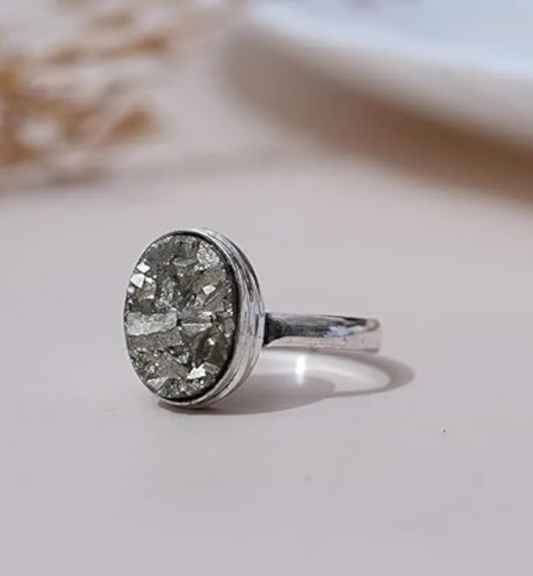 Handmade gemstone ring energy stone ring pyrite crystal ring