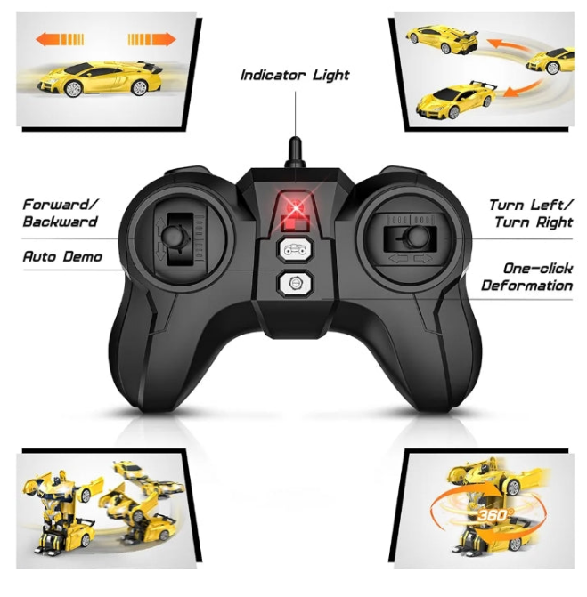 Remote Control Car，Transform Robot RC Cars with Cool LED Headlights, 2.4Ghz Toys Car with 360 Degree Rotation and One-Button Deformation, Christmas Birthday Gifts for Boys Girls(