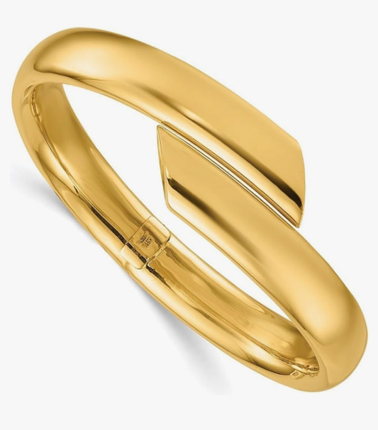 COCOMONEY 14K Solid Yellow Gold Bypass Hinged Bangle Bracelet