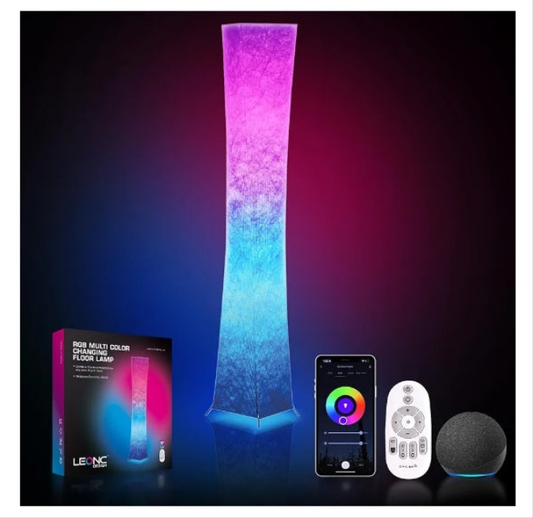 61" Floor Lamp ,16 Million DlY Colors and Scene Modes for Living/Game Room and TV, Music Sync, Tyvek Fabric Shade, Smart App Control, Compatible with App/Remote Control