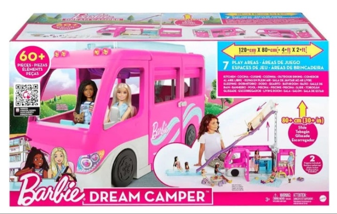 Camper Playset, DreamCamper Toy Vehicle with 60 Doll-Sized Accessories Including Furniture, Pool & 30-inch Slide