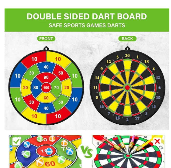Large Dart Board for Kids, Kids Double-Sided Dart Board with Sticky Balls and Darts, Indoor/Outdoor Sport Fun Party Play Game Toys, Gifts