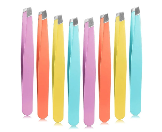 16 Pieces Slanted Tweezers, Eyebrow Slanted Tip Tweezers Precision Stainless Steel Eyebrow Tweezers for Eyebrows, Ingrown Hair, Facial Hair and Lash Extension (Orange, Purple, Blue, Yellow)