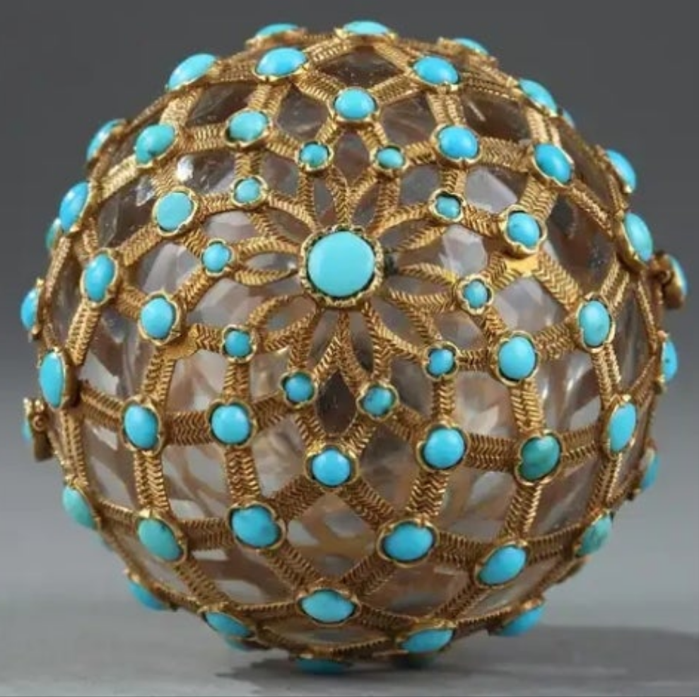 Gold, Crystal and Turquoise Perfume Flask Restauration Period 18k Gold