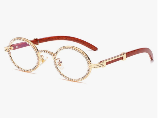 Rhinestone Square Sunglasses Men Women Luxury Designer Wood Frame Rhinestone Punk Goggle Glasses