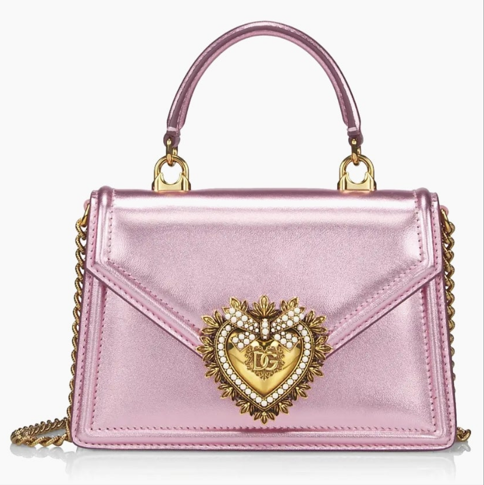 Dolce And Gabbana Devotion Metallic leather top handbag in pink or gold cute