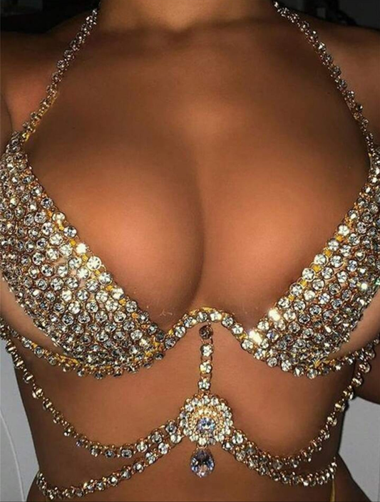 Gold-Plated, Rhinestone Simple And Luxurious Niche Chest Chain, For Casual Wear
