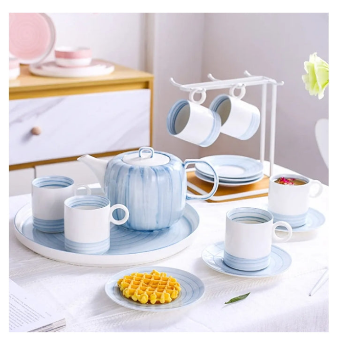 Porcelain Tea Sets Service Tea Set for Adults Coffee Cup and Saucer Set Afternoon Tea Set with Tea Tray, Teapots