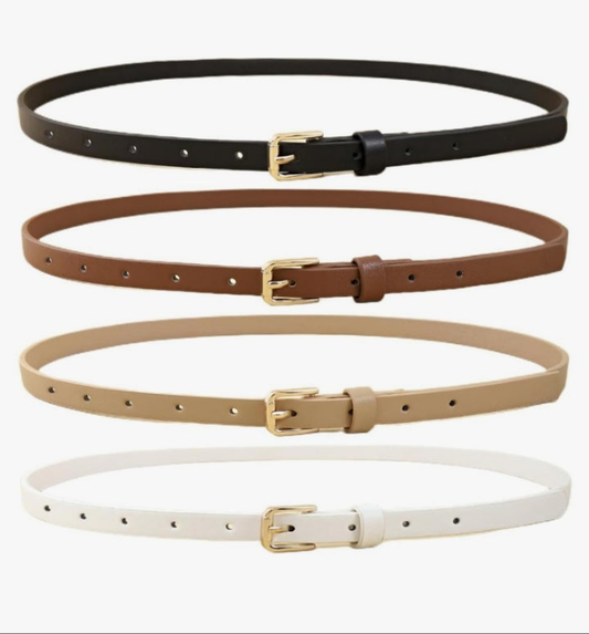 4 Pack Women Skinny Belts for Jeans Dress Thin Waist Belt for Ladies with Gold Buckle 0.55" Width