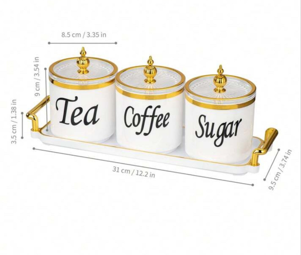 4pcs Coffee Canister Set, Multi-Purpose Storage Jars For Coffee, Tea, Sugar, Decorative Cream & Sugar Sets With Lids, Kitchen Jars Coffee Sealed With Tray