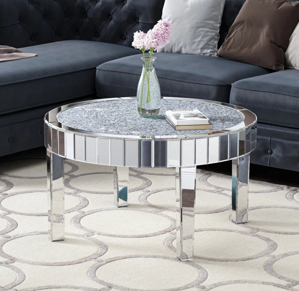 Mirrored Glass Coffee Table with crushed crystals