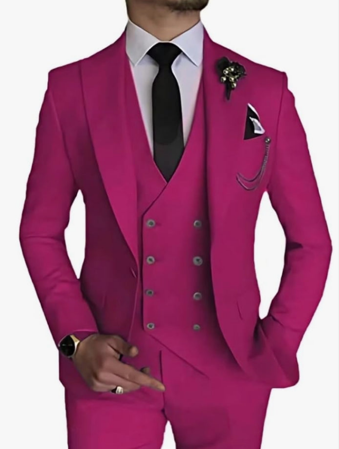 3 Piece Suit Slim Fit Classic One Button Suit for Men Groomsmen Business Prom Double Breasted Vest Blazer Tuxedo