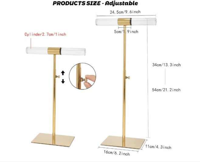 Jewelry Display Stand 2 Packs Stainless Steel Purse Display Stand Acrylic Necklaces Holder Towers Adjustable Height Tabletop Jewelry Organizer for Home Store Boutique