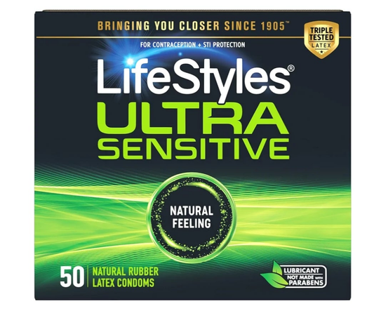Condoms Ultra Sensitive Premium Lubricated Natural Latex Condoms Value Pack , 1 Pack - Triple Tested for Best Protection, Made with UltraGlide Silicone Lube