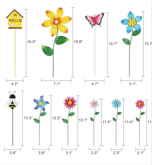 Set of 10 Metal Flowers Decorative Garden Stakes for Spring Decor, Yard Art Garden Decorations for Outdoor Lawn Porch Pathway (Multi-Color)
