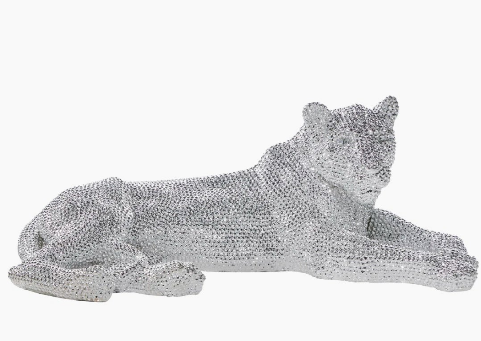 Floor Leopard Decorative Sculpture with Carved Faceted Diamond Exterior